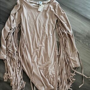 Black Bead Soft Pink Long Sleeve Dress